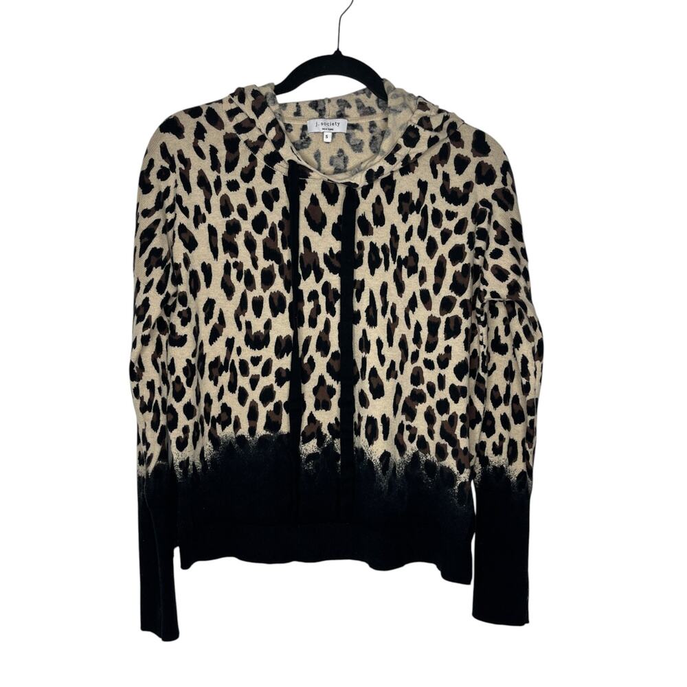 J. Society Womens Sweater Hoodie Small Beige Leopard Pullover Dip Dye Oversized